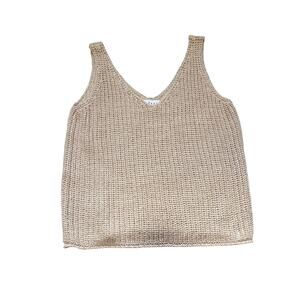 Velvet Crochet Open Knit Tank Top Beige Neutral Size S
